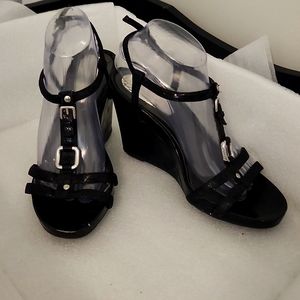 Alfani step flex Wedge heel strappy sandal black leather sz 8